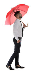 Businessman with red umbrella on white background