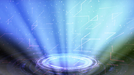Neon scientific teleport backdrop, cg abstract 3D rendering