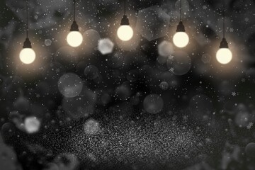 Fototapeta na wymiar lime cute sparkling glitter lights defocused bokeh abstract background with light bulbs and falling snow flakes fly, festival mockup texture with blank space for your content