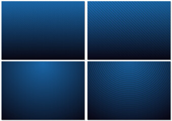 Obraz premium Set of Backgrounds with Striped Pattern and Blue-black Gradient - Four Graphic Designs as Vector Illustration
