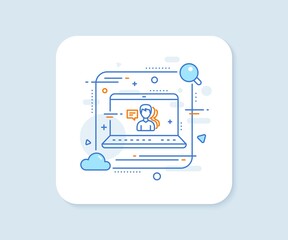 Group of Men line icon. Abstract vector button. Human communication symbol. Teamwork sign. People line icon. Laptop concept badge. Vector