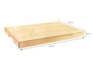 wooden cutting board with specificatons arrows isolated on a white background
