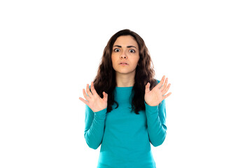 Adorable teenage girl with blue sweater