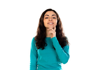 Adorable teenage girl with blue sweater
