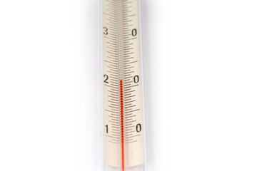 Fragment of alcohol thermometer Celsius scale in selective focus