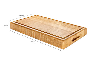 wooden cutting board with specificatons arrows isolated on a white background