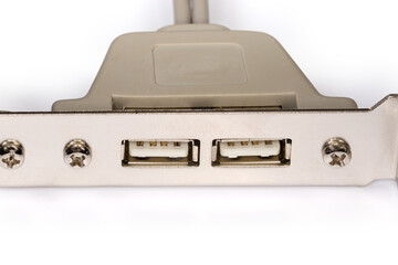 USB ports on back bracket for computer, fragment close-up