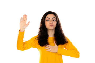 Adorable teenage girl with yellow sweater