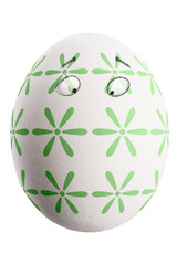 Large picture of an isolated easter egg with a floral pattern and eyes.