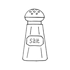 salt shaker icon, sticker. sketch hand drawn doodle style. vector, minimalism, monochrome. kitchen, seasonings, food.