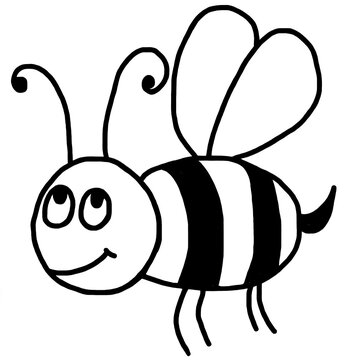 Bee, bumblebee. A black-and-white, cartoon graphic drawing of a bee or bumblebee. Wild insects. Picture on the wall, print on a T-shirt.