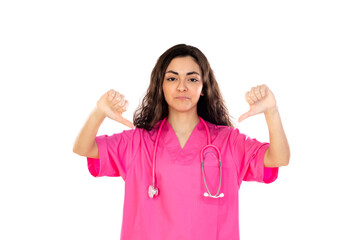 Young doctor with pink uniform