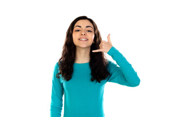 Adorable teenage girl with blue sweater