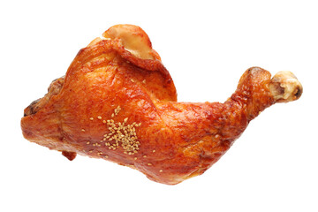 grilled chicken leg  on white background 