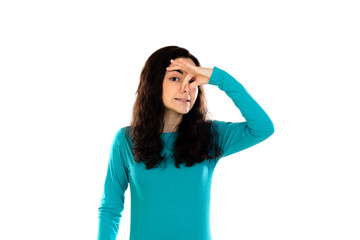 Adorable teenage girl with blue sweater