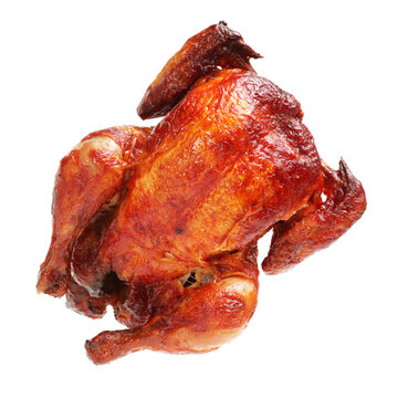 Whole Roasted Chicken Against White Background