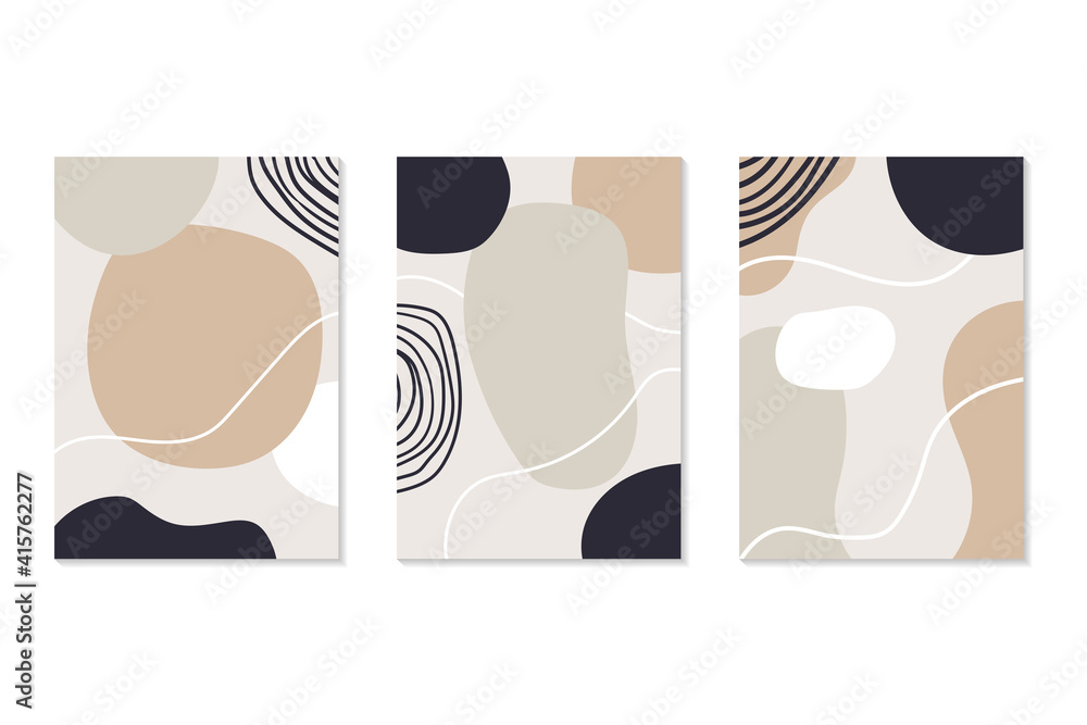 Poster set of abstract backgrounds with organic shapes in pastel color. modern design template with space f