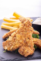 Crispy chicken strips, with french fries