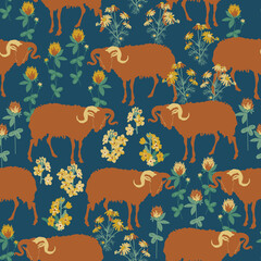 seamless pattern with ram and flowers