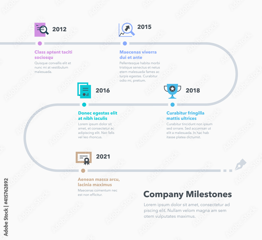 Poster modern company milestones timeline template. easy to use for your website or presentation.