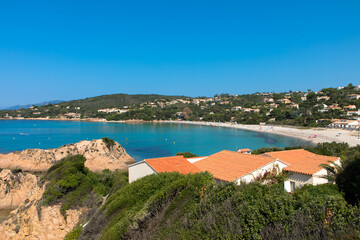 Naklejka na ściany i meble Beach Liamone between Tiuccia and Sagone, Corse du Sud, Corsica. Tourism an vacations concept.
