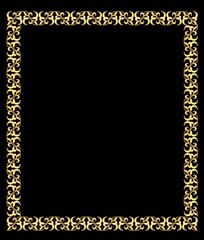 Fine brass square frame in art deco style with 3d effect. Antique gold frame, circular frame on a black background. Vector design.