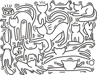 Hand drawn vector illustrations of Cats characters