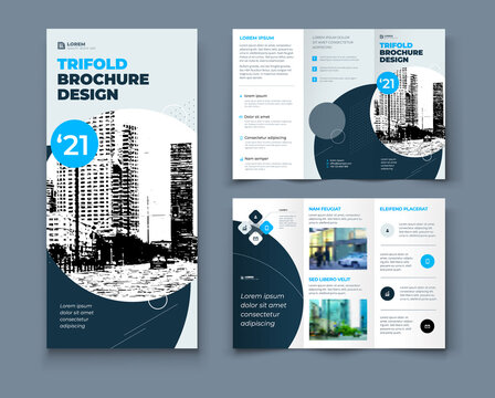 Tri fold brochure design with square shapes, corporate business template for tri fold flyer. Creative concept folded flyer or brochure.