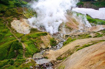 Geothermal Springs. Russia, Kamchatka 2020. Photo taken during an expedition to the volcano.