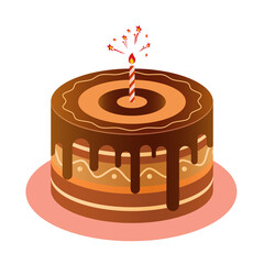 Birthday cake. Colorful delicious dessert with celebration candle. Holiday party decoration.