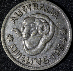 Back of a 1954 Australian Silver Shilling coin