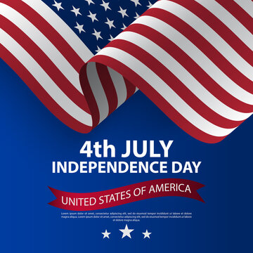 Happy 4th of July USA Independence Day with waving american national flag. Fourth of July Independence Day. Vector illustration. United States waving national flag