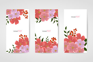 Vector set of abstract floral backgrounds with a copy of the text space - bright banners, posters, cover design templates, wallpapers from stories in social networks with spring leaves and flowers