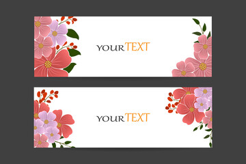 Vector set of abstract floral backgrounds with a copy of the text space - bright banners, posters, cover design templates, wallpapers from stories in social networks with spring leaves and flowers
