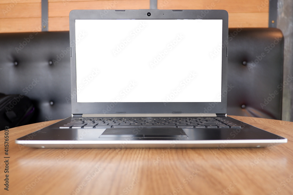 Fototapete Cropped shot view of business man's hands typing labtop with blank copy space screen for your information content or text message
