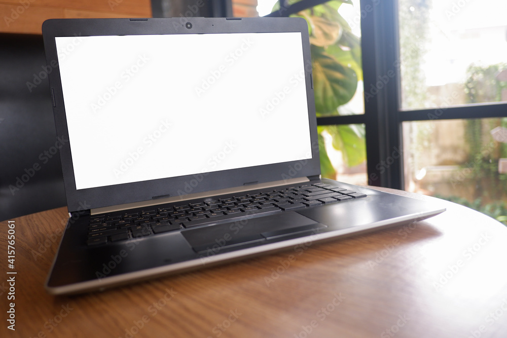 Aufkleber cropped shot view of business man's hands typing labtop with blank copy space screen for your inform