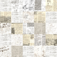 Newspaper paper grunge newsprint patchwork seamless pattern background