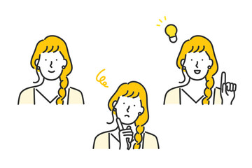 女性の表情パターンセット素材