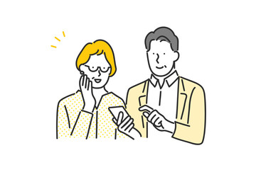 スマホを操作する家族のイラスト素材