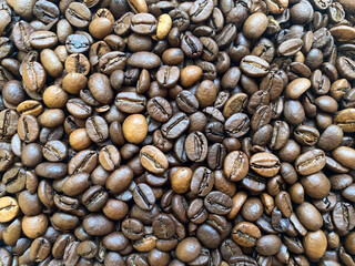 Coffee bean background close-up. Texture of coffee beans