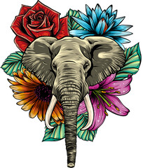Vector illustration of head elephant with flower. - 415767222