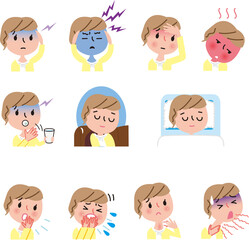 女性病気色々ポーズセット