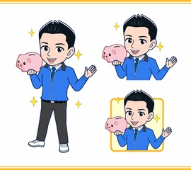 青いジャンバーを着たサラリーマン