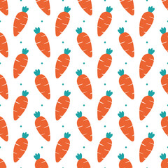 Cute cartoon style carrots and dots vector seamless pattern background.
