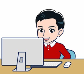 赤い長袖を着た若い男性