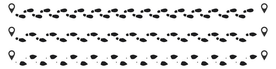 Step footprints paths. footstep prints and shoe steps . shoe tread footprints vector illustration isolated on white background.
