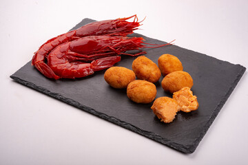 Homemade carabineros croquettes. typical tapas from spain