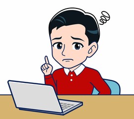 赤い長袖を着た若い男性