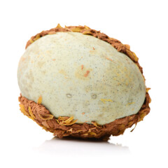 preserved duck eggs on white background