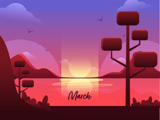 Sunrise Or Sunset Over Ocean Landscape Background For 8th March Concept.
